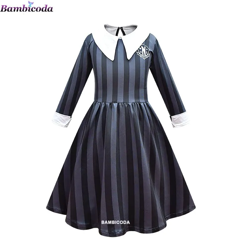 Wednesday Addams Cosplay For Girl Costume 2023 New Vestidos For Kids Girls Mesh Party Dresses Carnival Costumes 3-10 Years Old