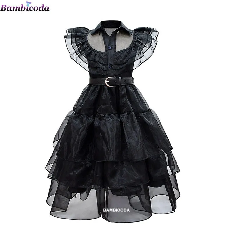 Wednesday Addams Cosplay For Girl Costume 2023 New Vestidos For Kids Girls Mesh Party Dresses Carnival Costumes 3-10 Years Old