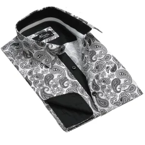 White and Grey Mens Slim Fit French Cuff Shirts with Cufflink Holes - Casual and Formal
