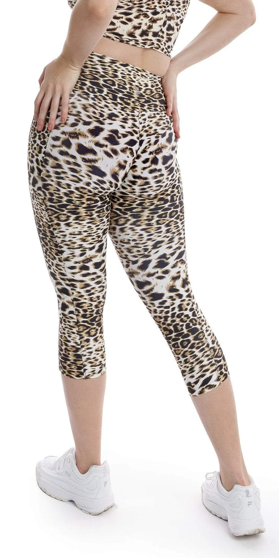 White Cheetah Capri Leggings with Pockets