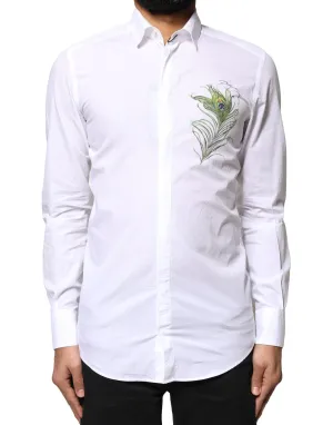White Cotton Peacock Feather GOLD Formal Shirt