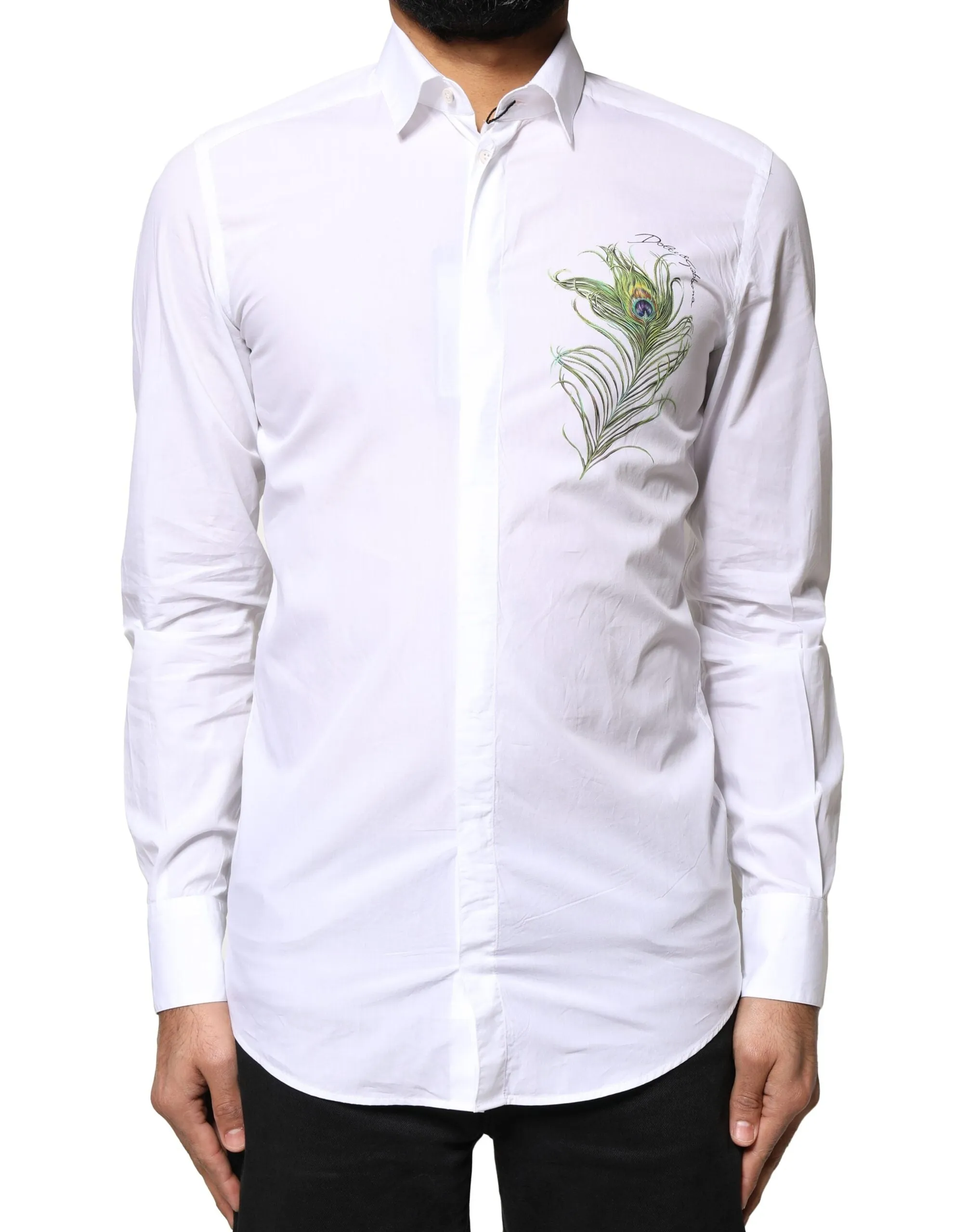 White Cotton Peacock Feather GOLD Formal Shirt