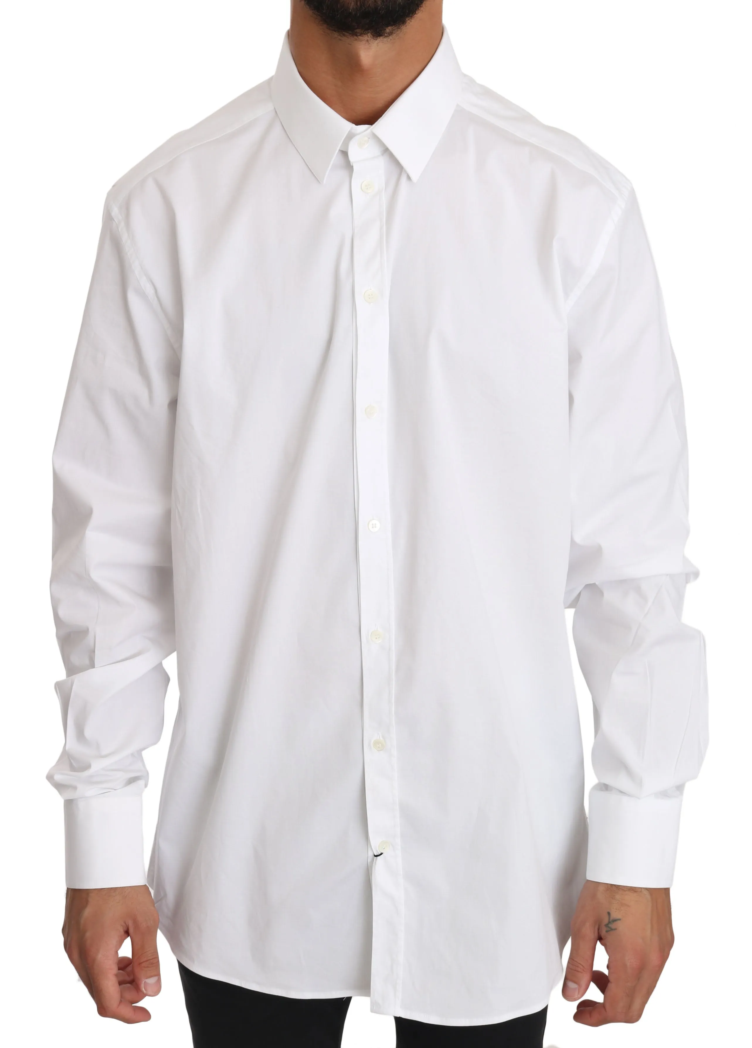 White Cotton Stretch GOLD Dress Shirt