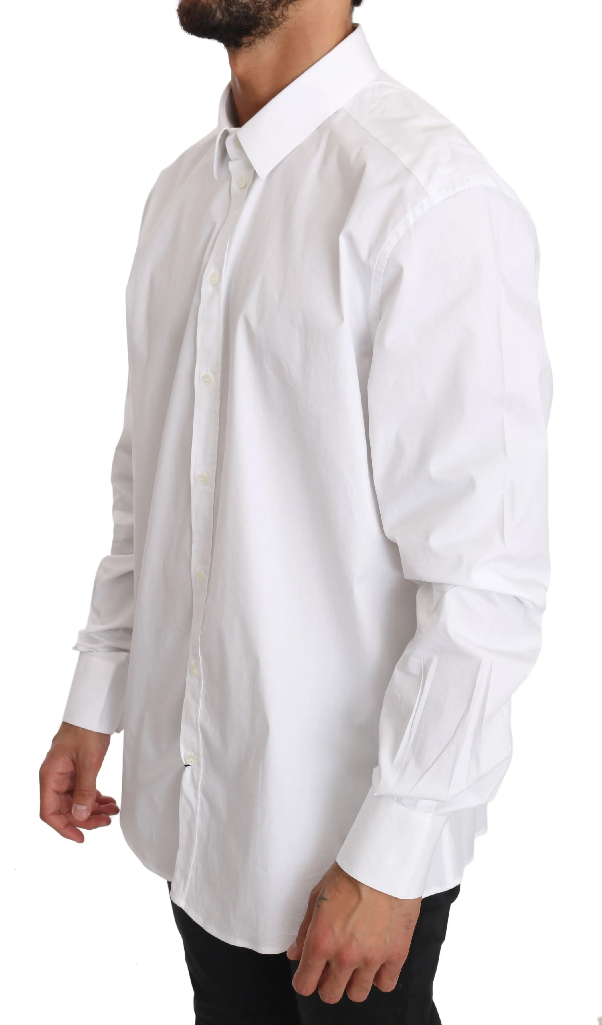 White Cotton Stretch GOLD Dress Shirt