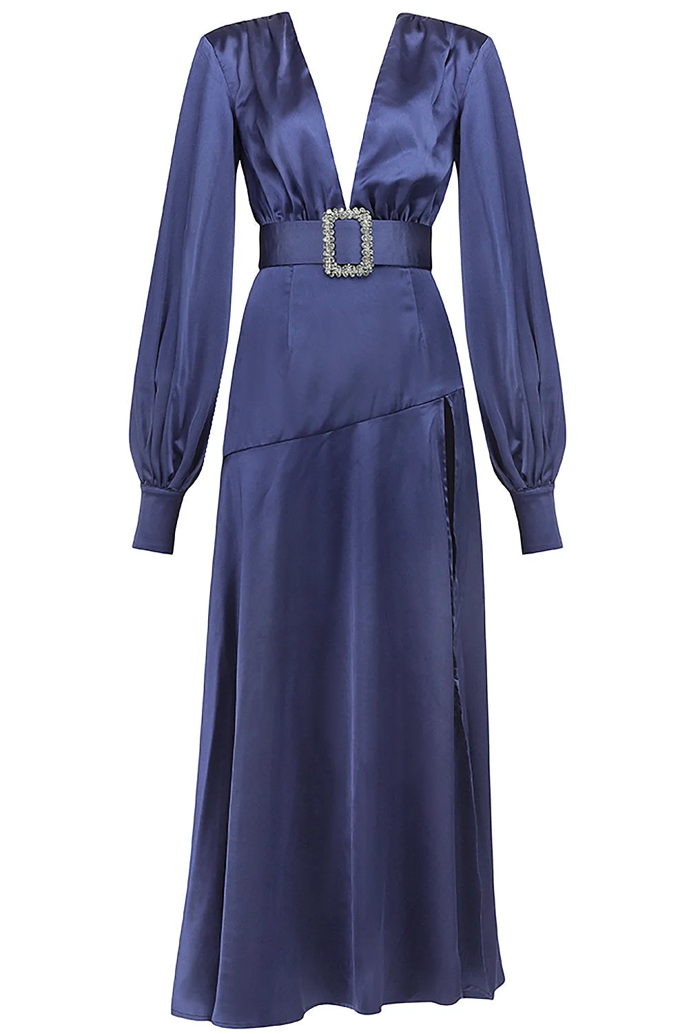 White Deep V Lantern Long Sleeve A-LIne Dress