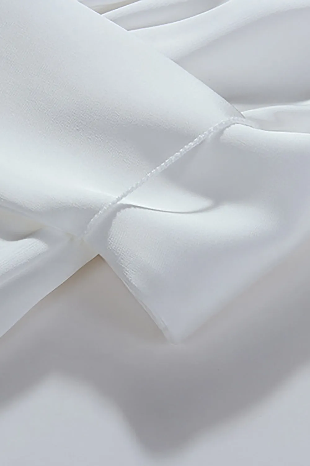 White Deep V Lantern Long Sleeve A-LIne Dress