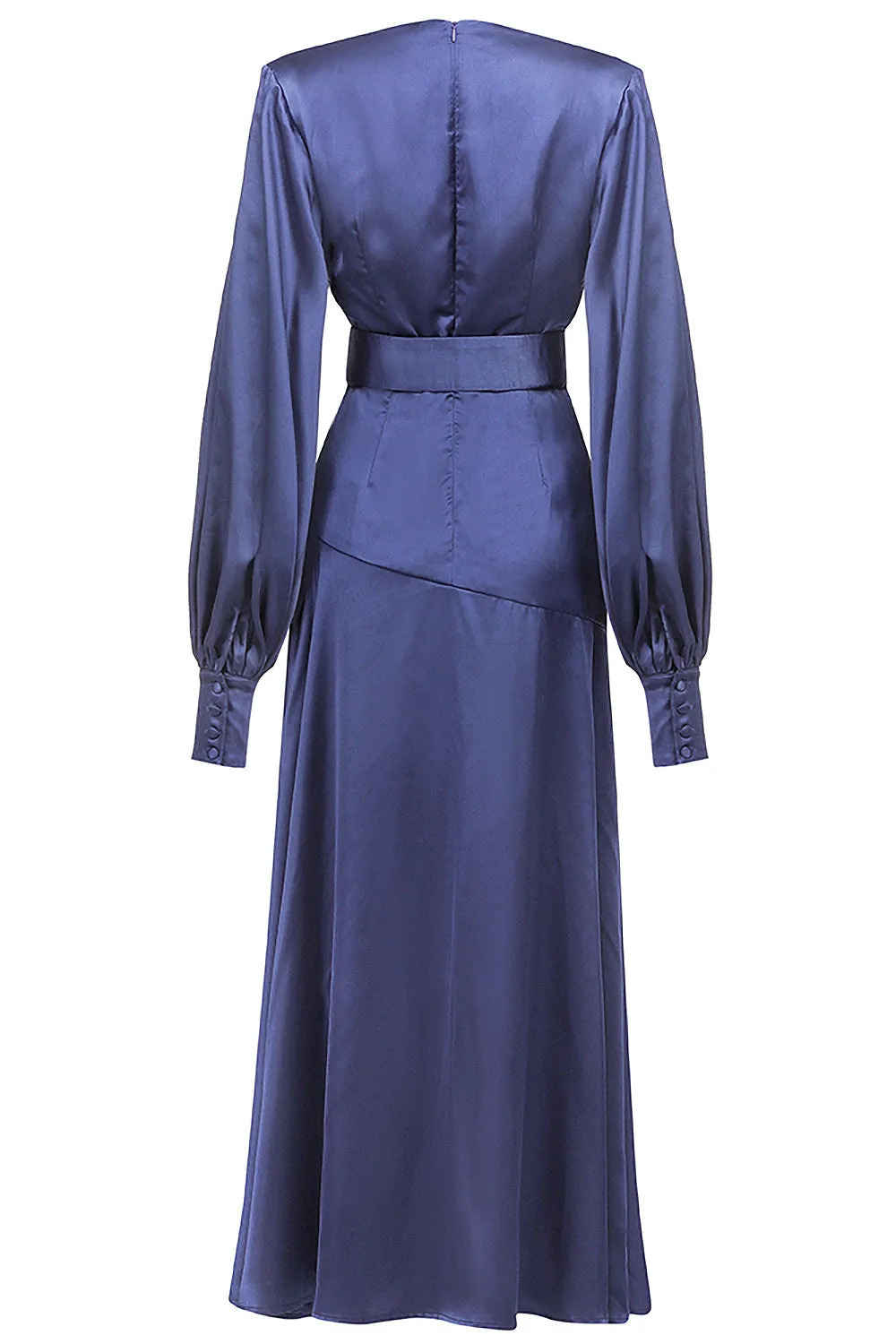 White Deep V Lantern Long Sleeve A-LIne Dress