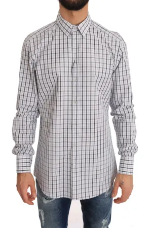 White Gray Check Cotton GOLD Slim Shirt