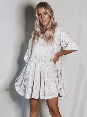White Sequin Party Dress