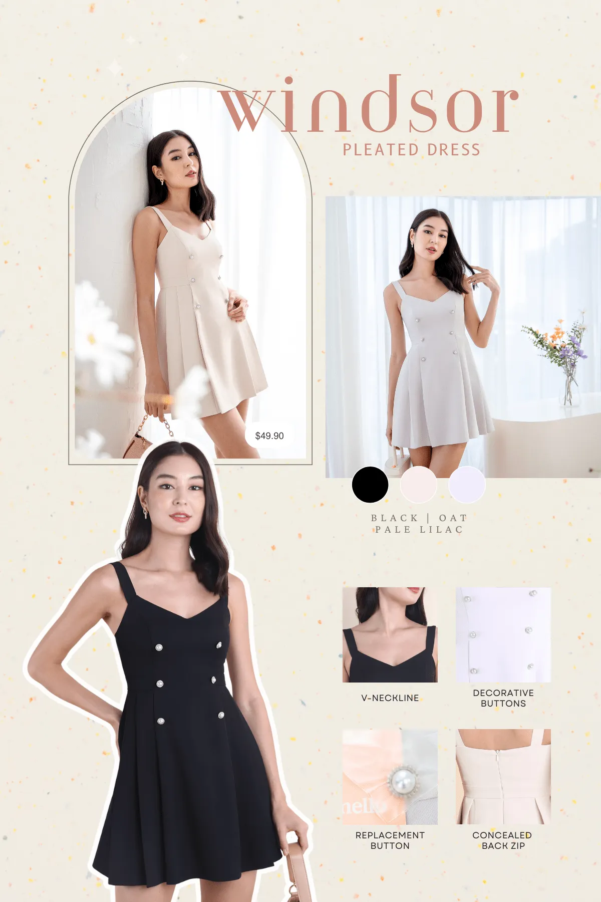WINDSOR PLEATED DRESS IN OAT
