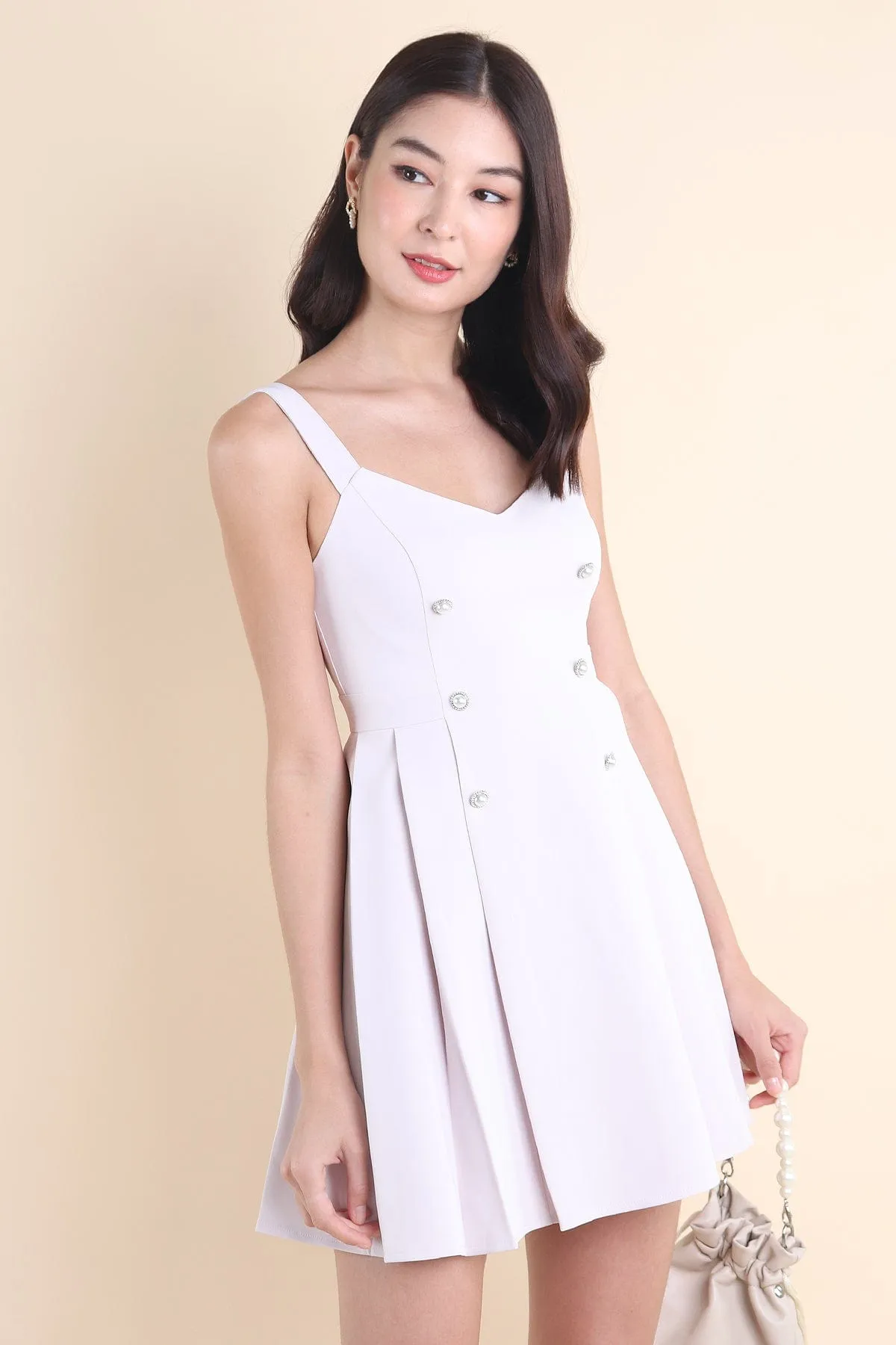 WINDSOR PLEATED DRESS IN PALE LILAC