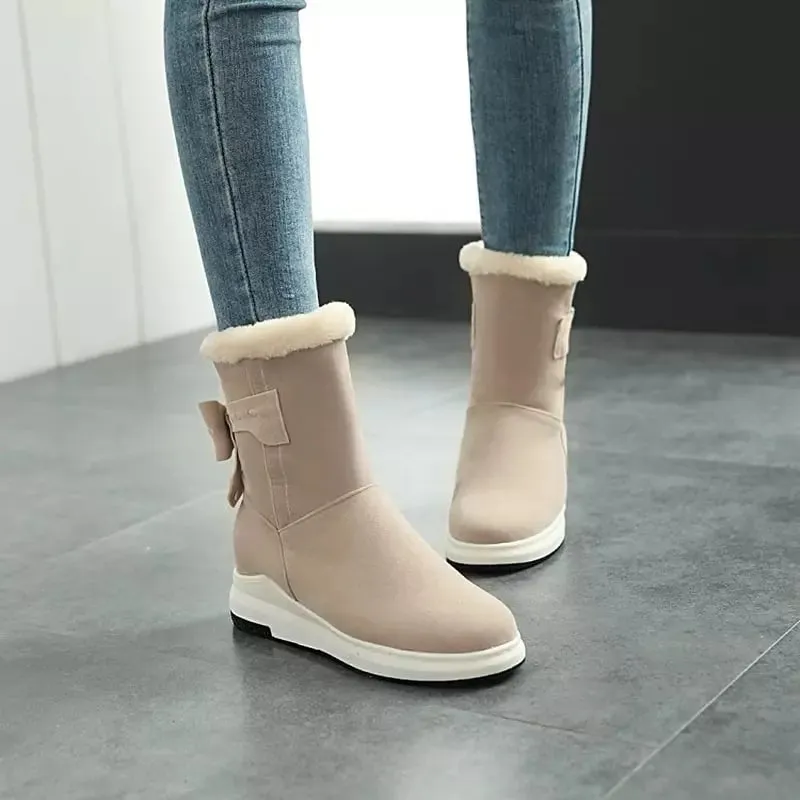 Woman Snow Boots Mid Calf Round Toe Shoes