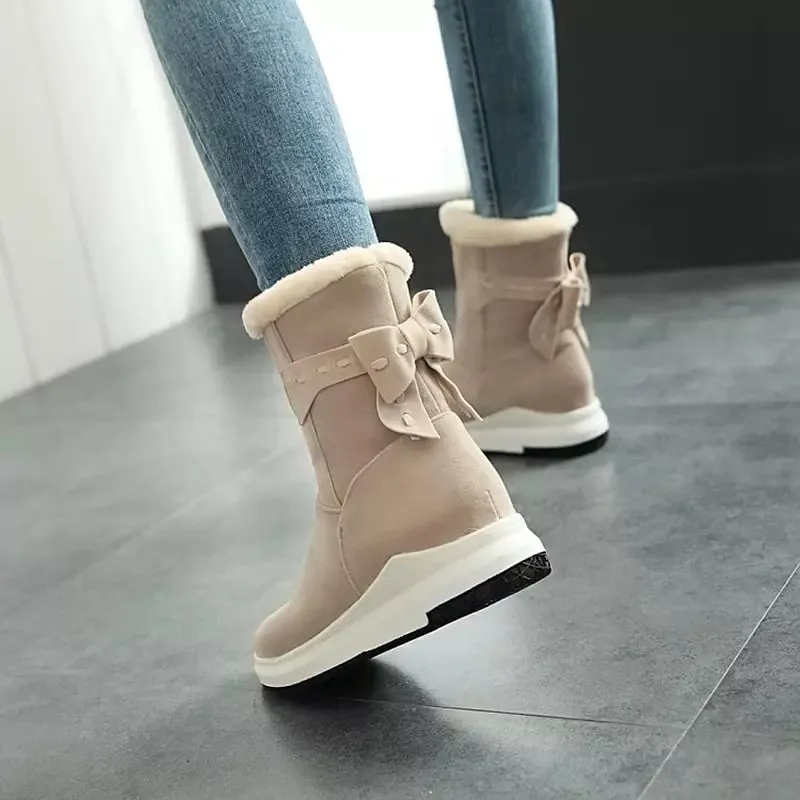 Woman Snow Boots Mid Calf Round Toe Shoes