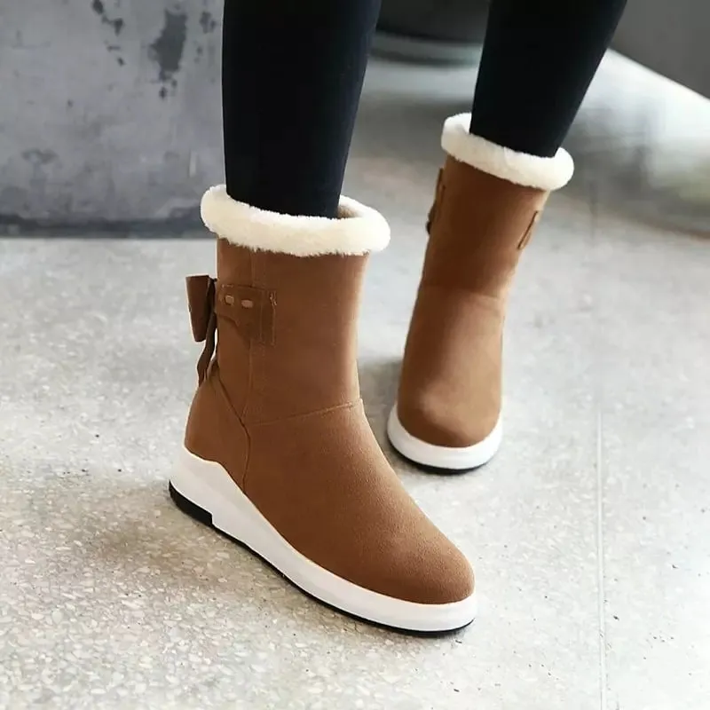 Woman Snow Boots Mid Calf Round Toe Shoes