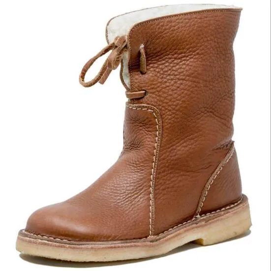 Women Boots Suede Round Toe Buckle Strap Flat Shoes Keep Warm  Snow Boots