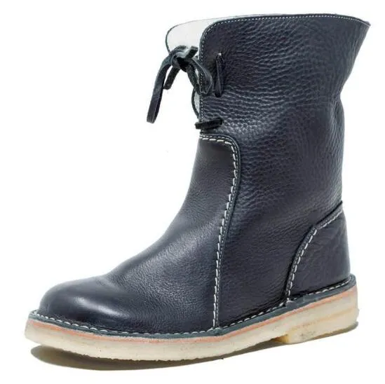 Women Boots Suede Round Toe Buckle Strap Flat Shoes Keep Warm  Snow Boots