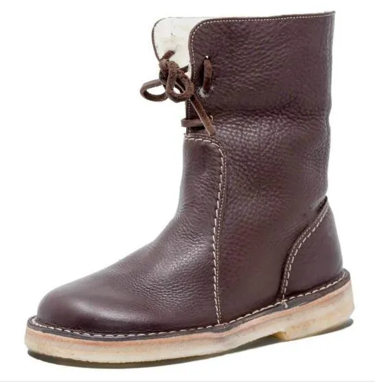Women Boots Suede Round Toe Buckle Strap Flat Shoes Keep Warm  Snow Boots