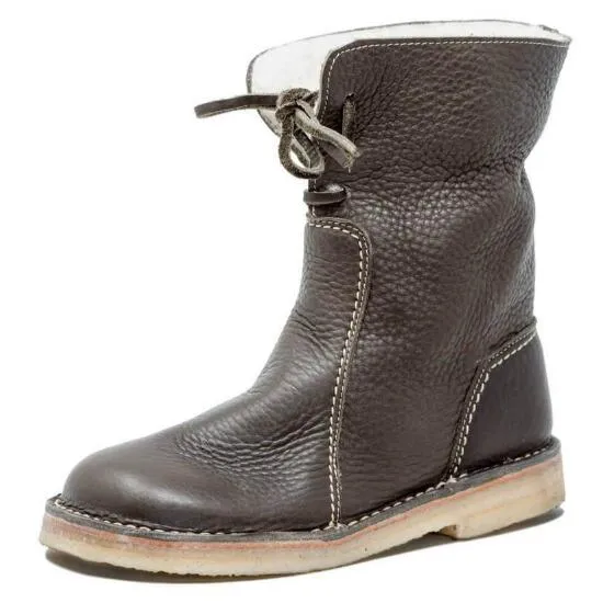 Women Boots Suede Round Toe Buckle Strap Flat Shoes Keep Warm  Snow Boots