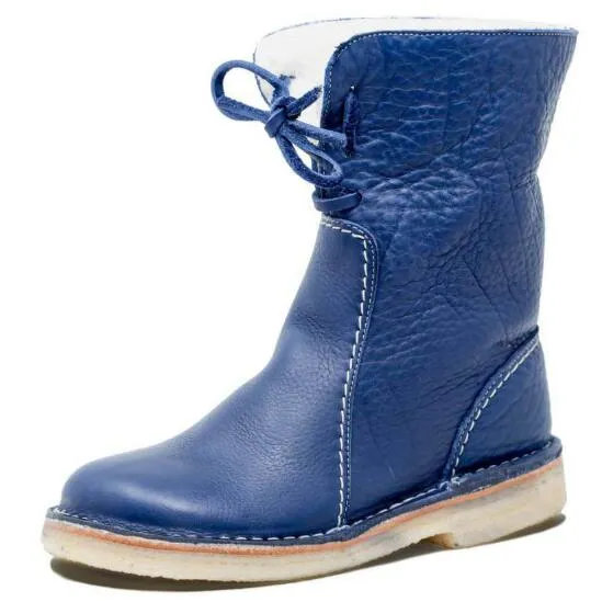 Women Boots Suede Round Toe Buckle Strap Flat Shoes Keep Warm  Snow Boots