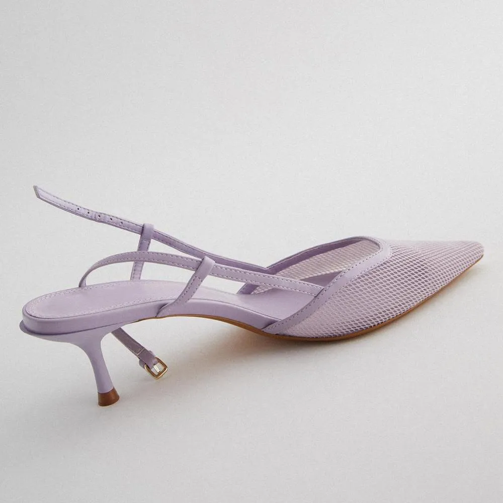 women Light violet mesh cat heel high