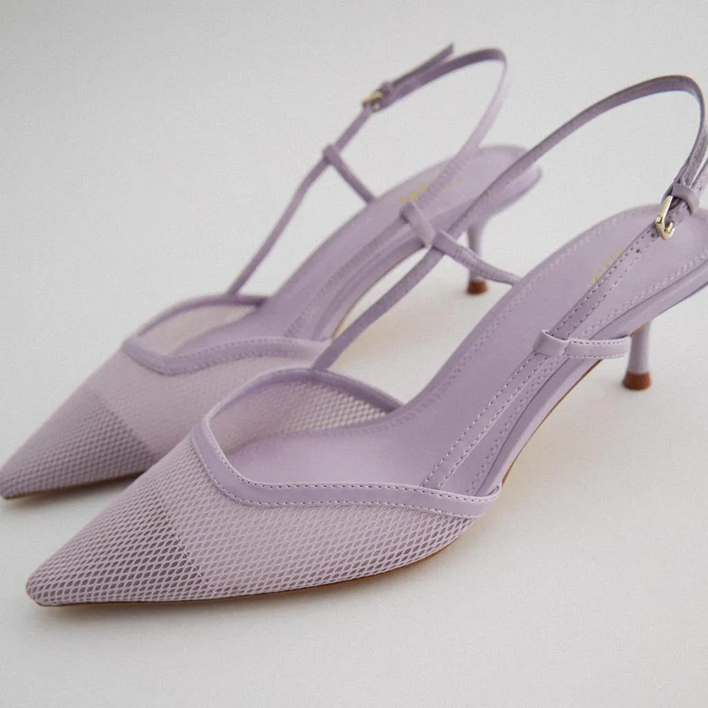women Light violet mesh cat heel high