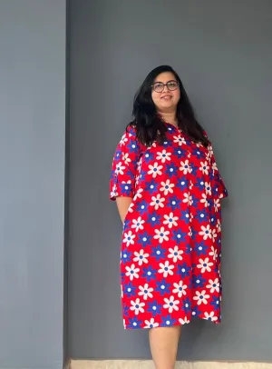 Women Plus Size Dress - Red Flowers on PREORDER
