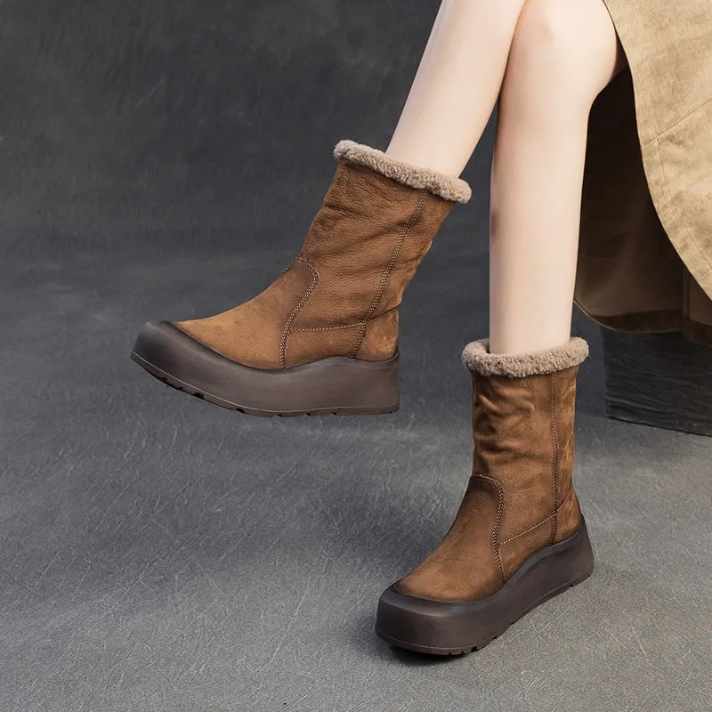 Women Vintage Leather Soft Warm Snow Boots
