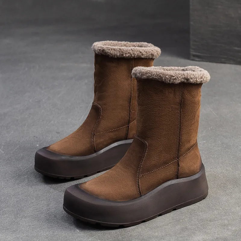 Women Vintage Leather Soft Warm Snow Boots