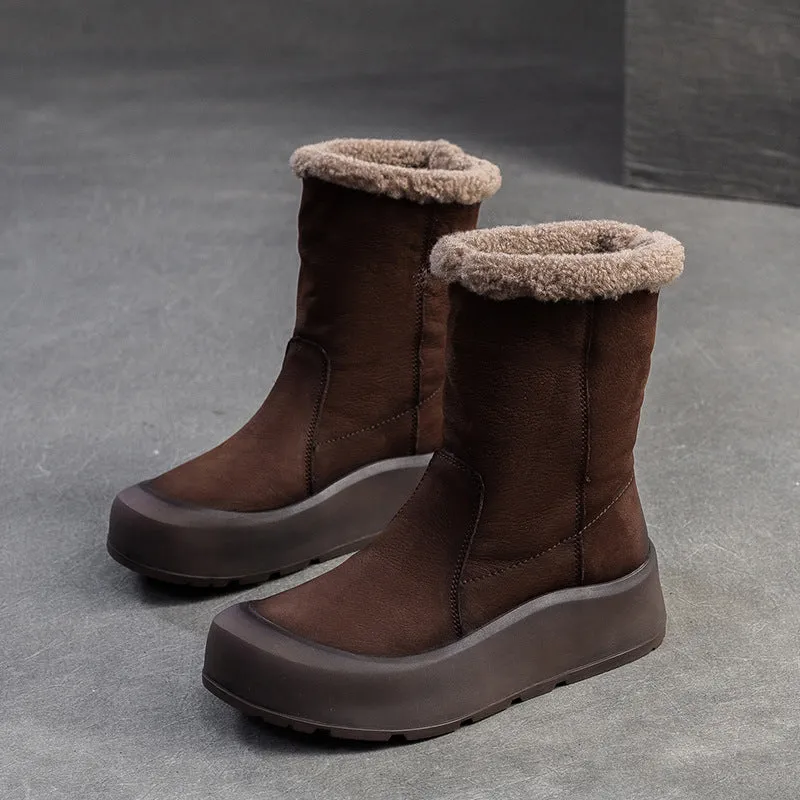 Women Vintage Leather Soft Warm Snow Boots