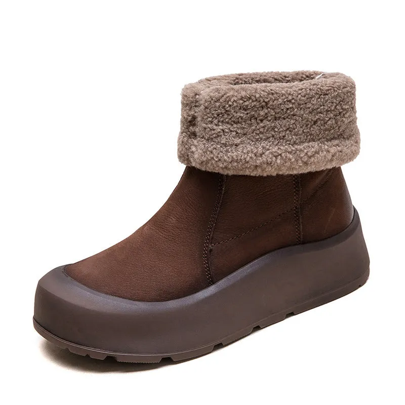 Women Vintage Leather Soft Warm Snow Boots
