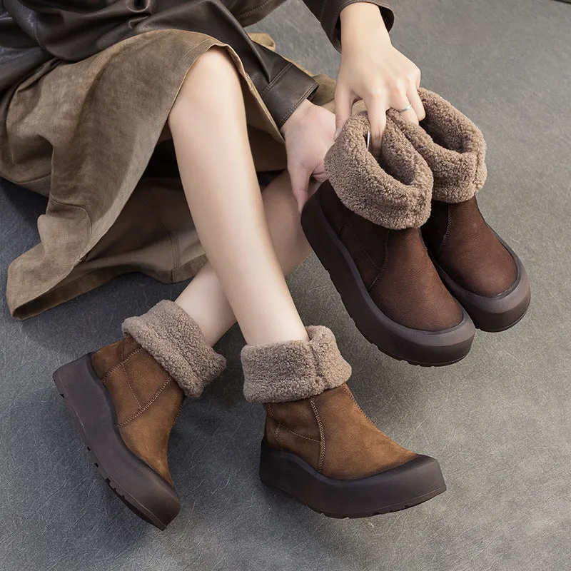 Women Vintage Leather Soft Warm Snow Boots