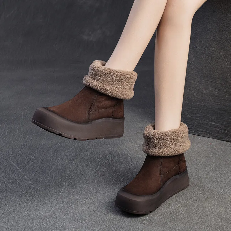 Women Vintage Leather Soft Warm Snow Boots