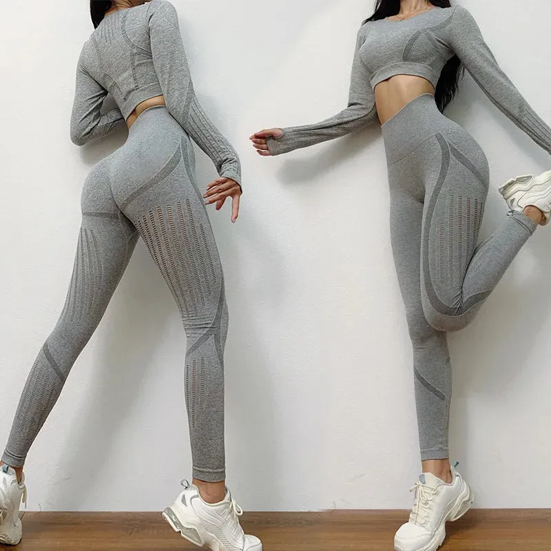 Women's Activewear Set – Gym Tracksuit with Leggings & Long Sleeve Top
