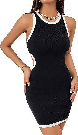 Women's Clothing 2025 Europe and America Cross Border Summer New Rib Sunken Stripe Midriff Outfit Hip-Wrapped Sleeveless Female Dress