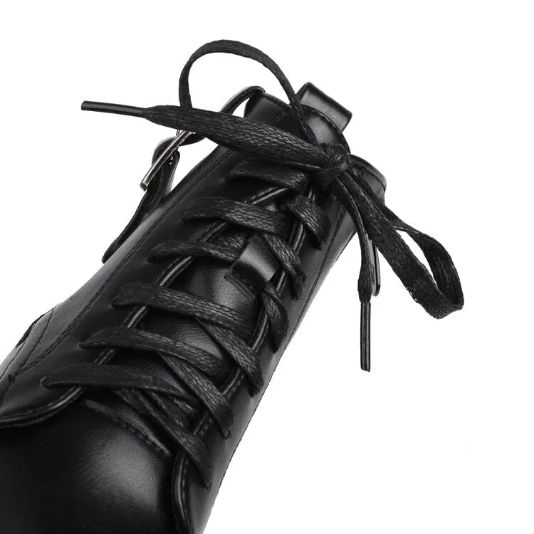 Women's Lace-Up Square Toe Block Heel Platform Ankle Boots