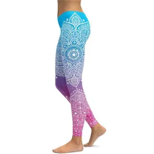 Women's Mandala Leggings - Blue to Pink