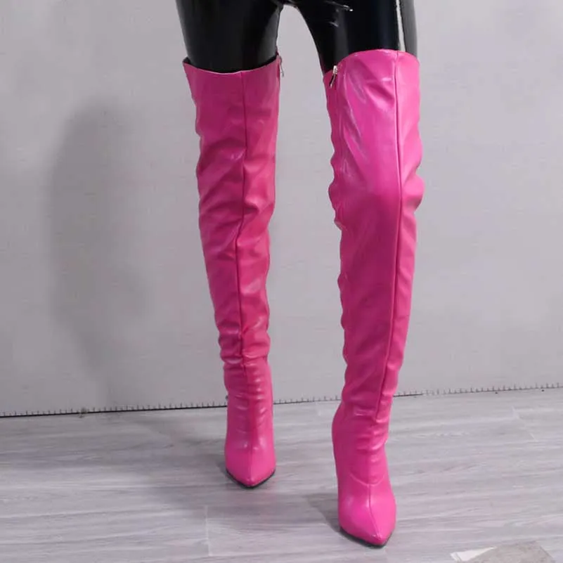 Women's Over The Knee Boots Pointed Toe Zipper Heels Sexy Long Boots