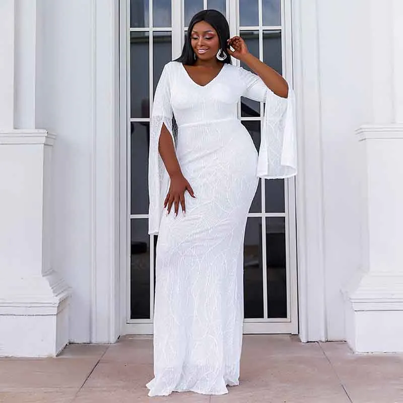 Women's Plus Size Sequin Gowns Long Formal Evening Party Maxi Dress