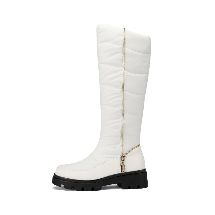 Women's Plush Down Waterproof Flat Platform Mid Calf Snow Boots