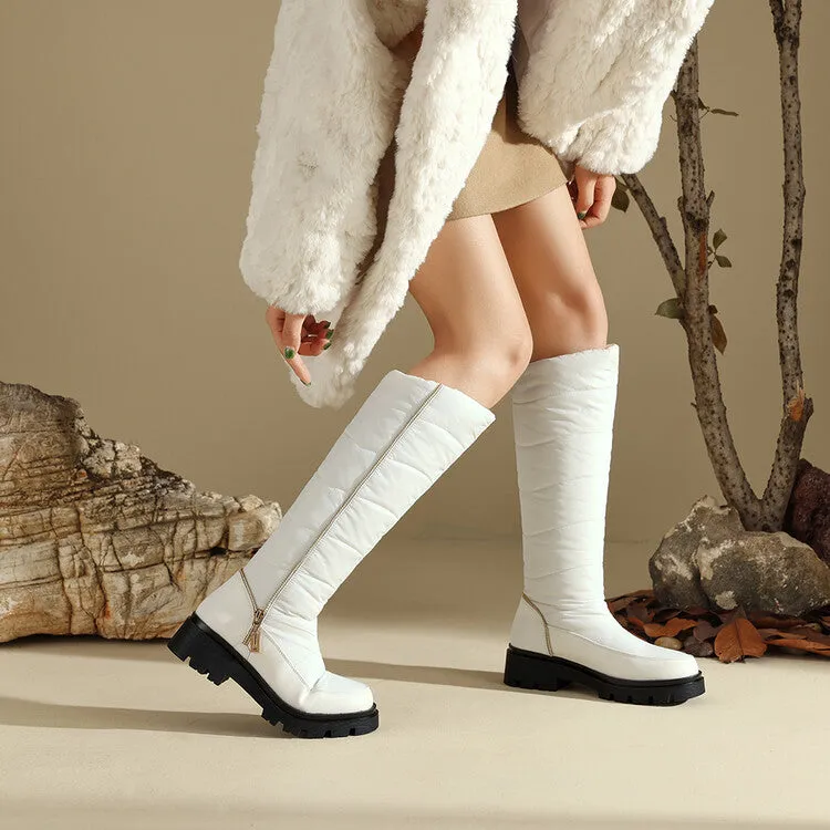 Women's Plush Down Waterproof Flat Platform Mid Calf Snow Boots