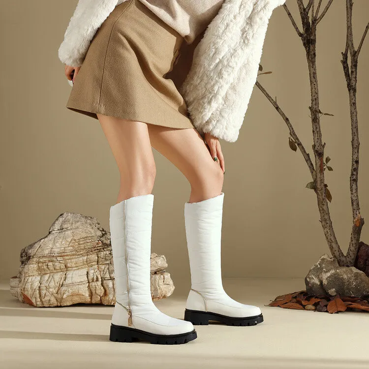 Women's Plush Down Waterproof Flat Platform Mid Calf Snow Boots