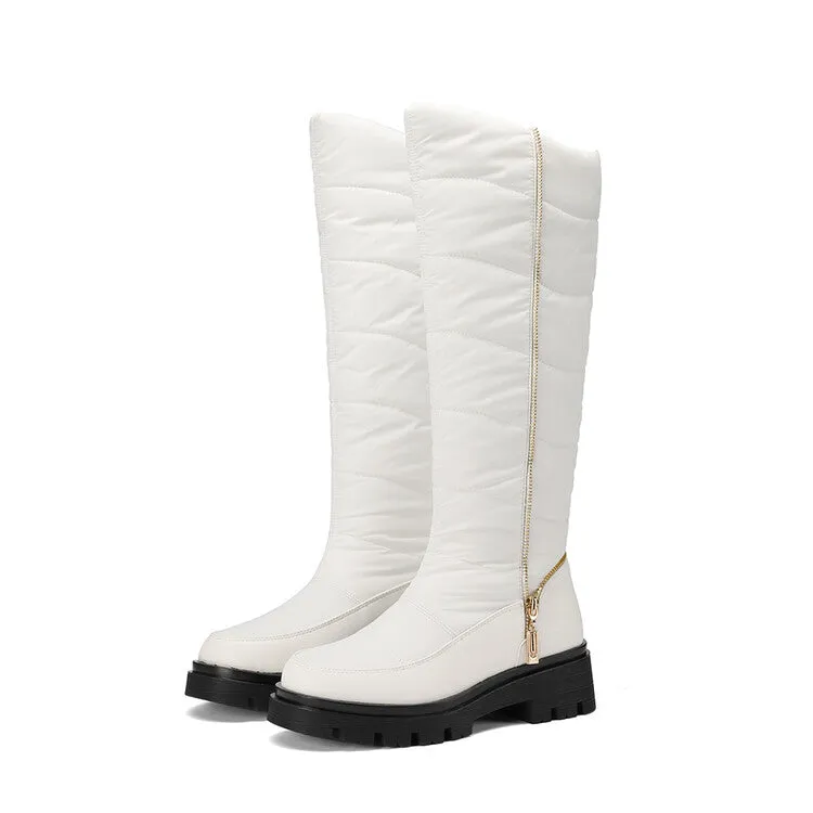 Women's Plush Down Waterproof Flat Platform Mid Calf Snow Boots