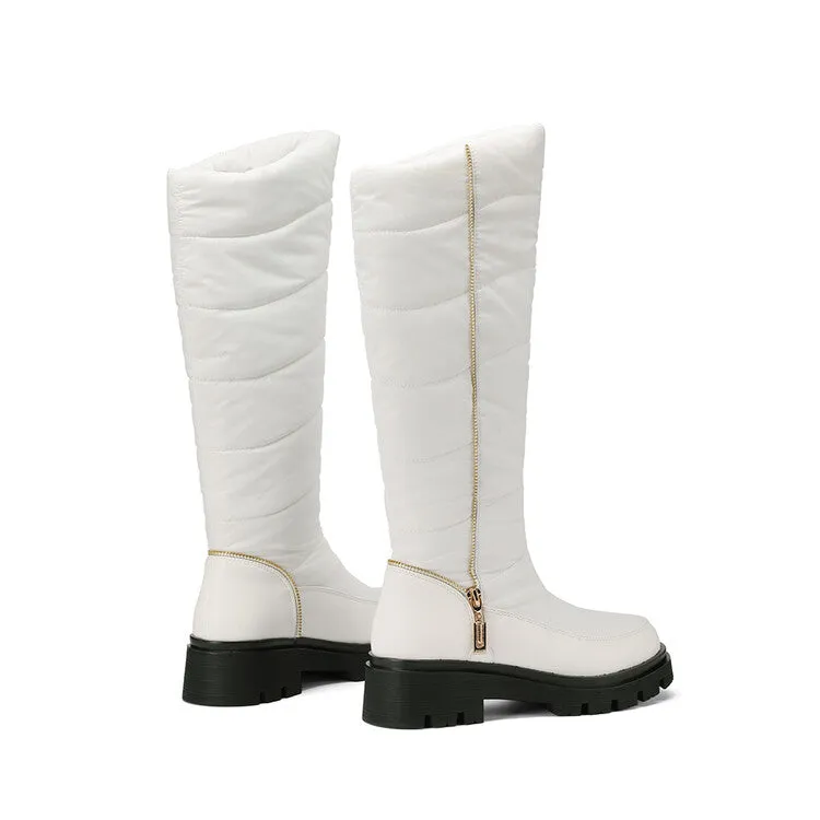 Women's Plush Down Waterproof Flat Platform Mid Calf Snow Boots
