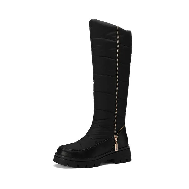 Women's Plush Down Waterproof Flat Platform Mid Calf Snow Boots