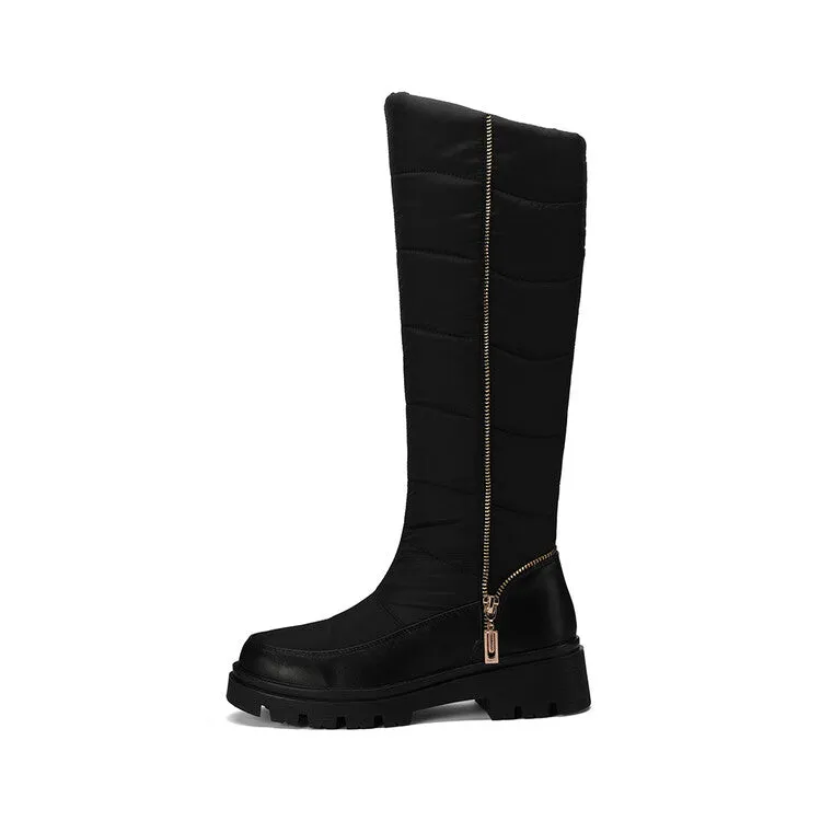 Women's Plush Down Waterproof Flat Platform Mid Calf Snow Boots