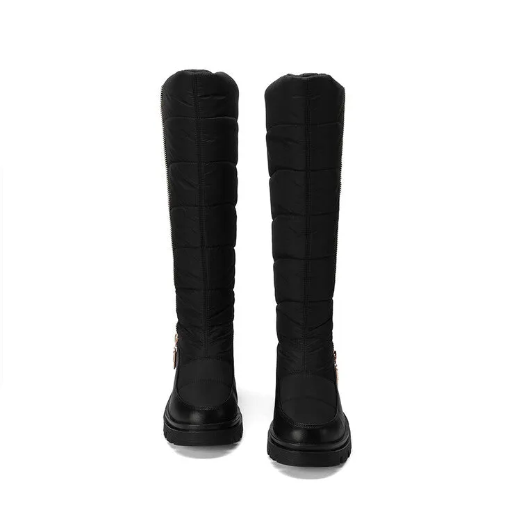 Women's Plush Down Waterproof Flat Platform Mid Calf Snow Boots
