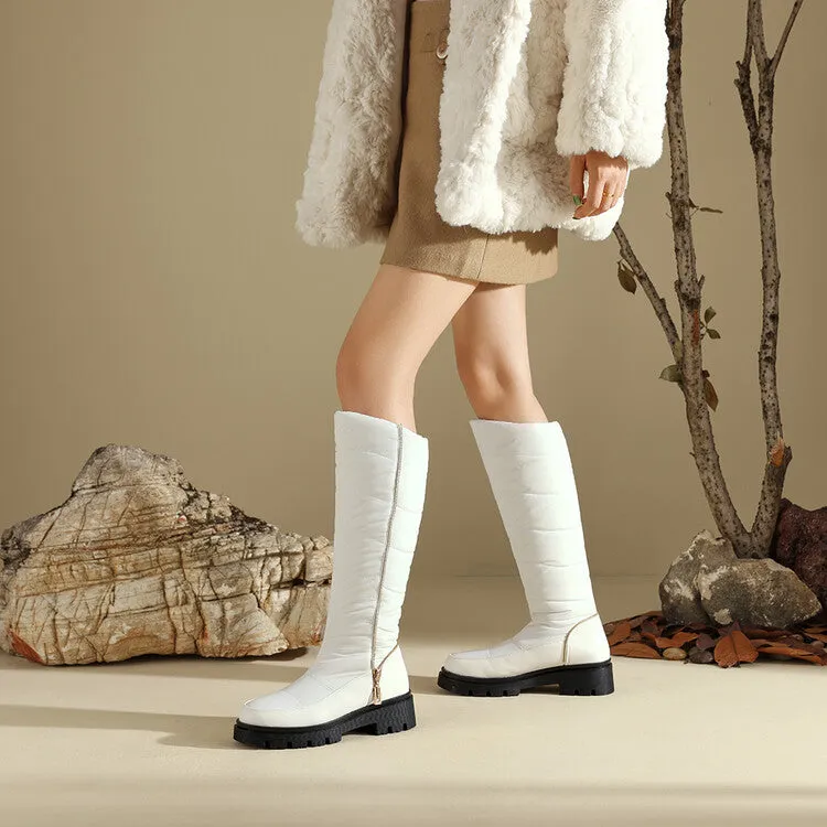 Women's Plush Down Waterproof Flat Platform Mid Calf Snow Boots