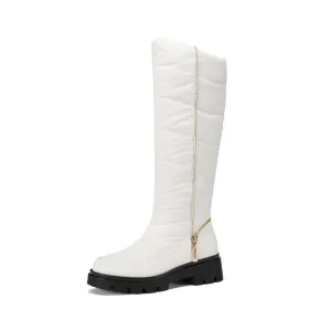 Women's Plush Down Waterproof Flat Platform Mid Calf Snow Boots