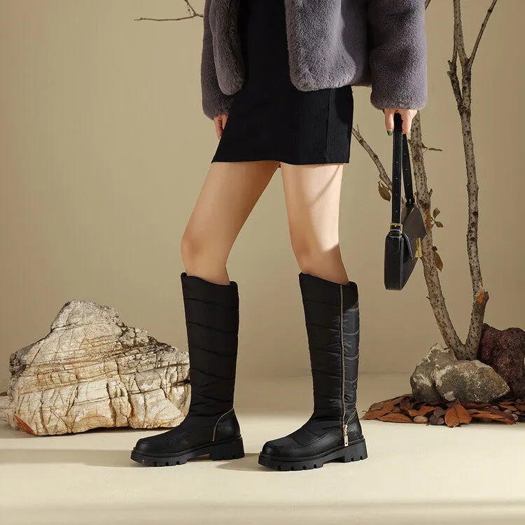 Women's Plush Down Waterproof Flat Platform Mid Calf Snow Boots