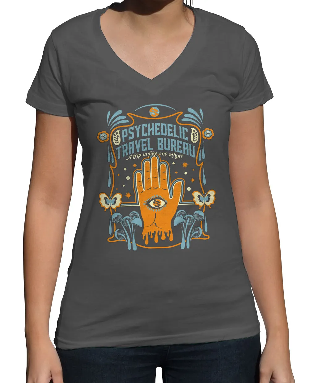 Women's Psychedelic Travel Bureau Vneck T-Shirt